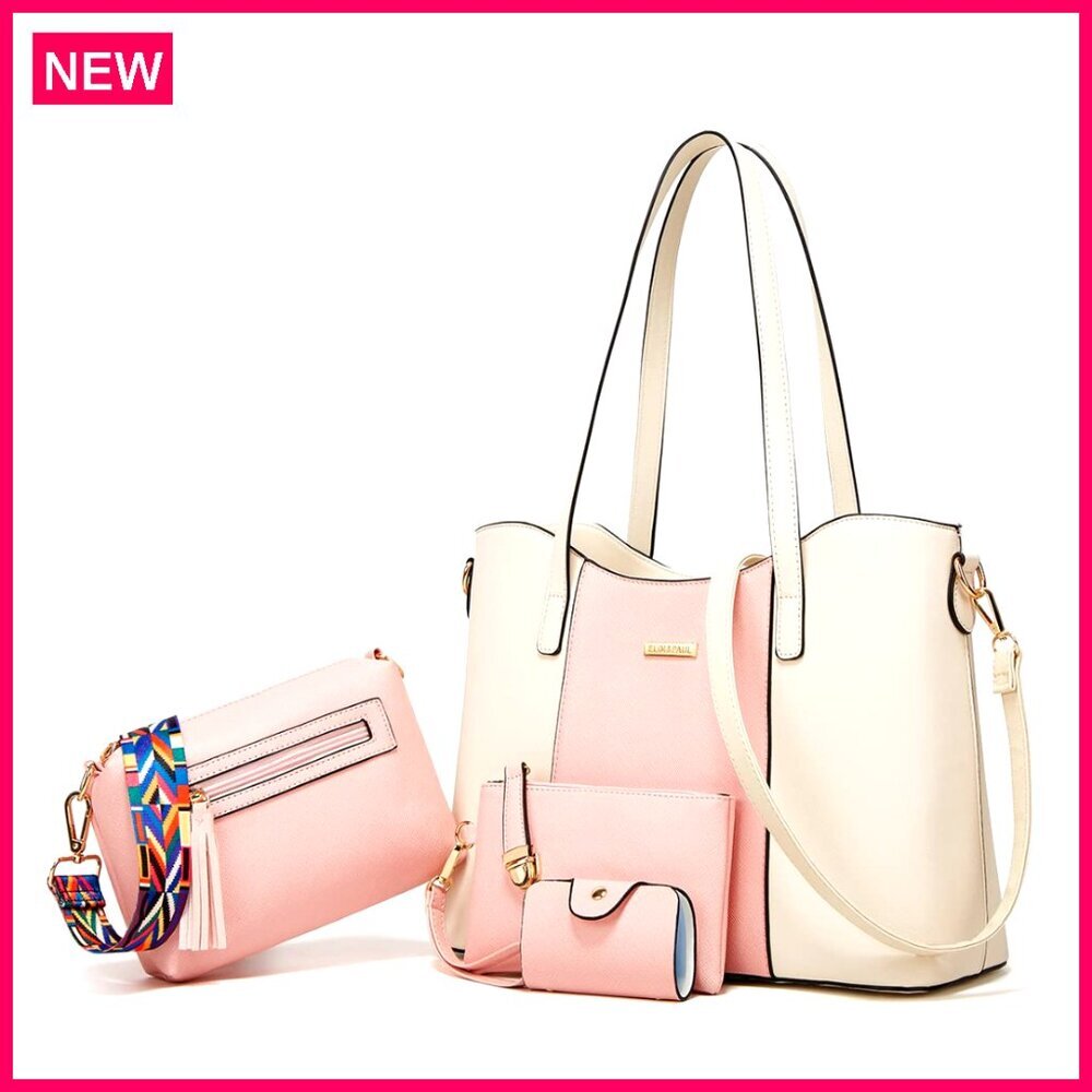 Synthetic Leather Satchel Tote Set With Wallet And Card Holder